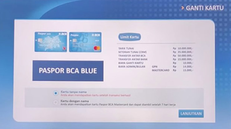 Konfirmasi Jenis Kartu ATM BCA
