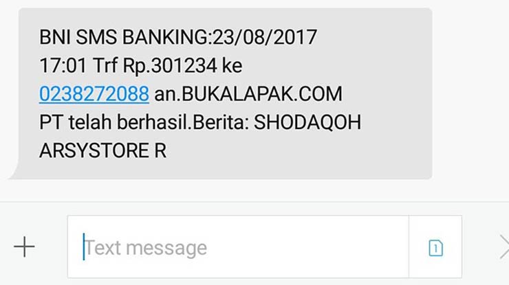 Contoh Bukti Transaksi SMS Banking