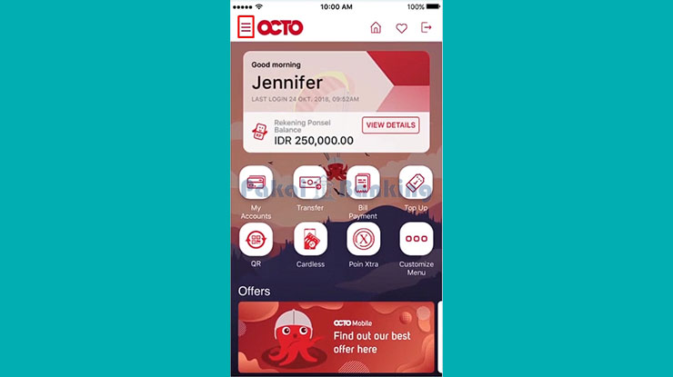 1. Pilih Menu Strip Tiga Untuk Melihat Bukti Transfer OCTO Mobile